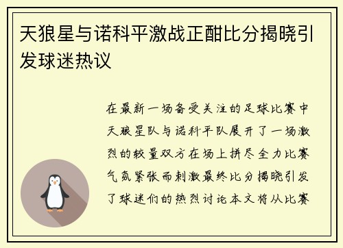 天狼星与诺科平激战正酣比分揭晓引发球迷热议